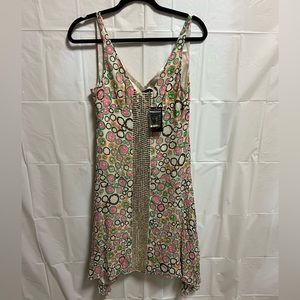 NWT BCBG Maxazria Silk Dress with Gold Sequins. Size 6. Multicolored